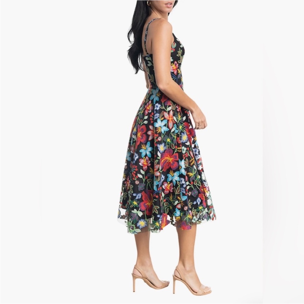 Dress the Population Maren Embroidered Floral Dress Fit Flare XXL Midi V Neck - Picture 2 of 14